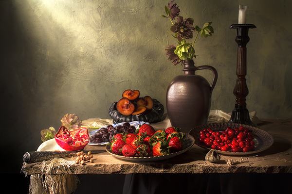 chiaroscuro food photography; dark light food photography; learn dark light food photography; chiaroscuro photography lesson tips tutorial; dark chiaroscuro food photography insights; still life dark light chiaroscuro food photography; cranberries; pomegranates; ornaments; plums; strawberries; cherries, how to light food for dark photography, building set for dark light chiaroscuro food photography, tips for dark light chiaroscuro food photography, how to become a dark light chiaroscuro food photographer, background dark chiaroscuro food photography, phoode advice for dark chiaroscuro food photography, fundamentals dark chiaroscuro food photography, contemporary best dark chiaroscuro food photographers masters tutors, jon wild, strawberries, pomegranate, plums, berries,