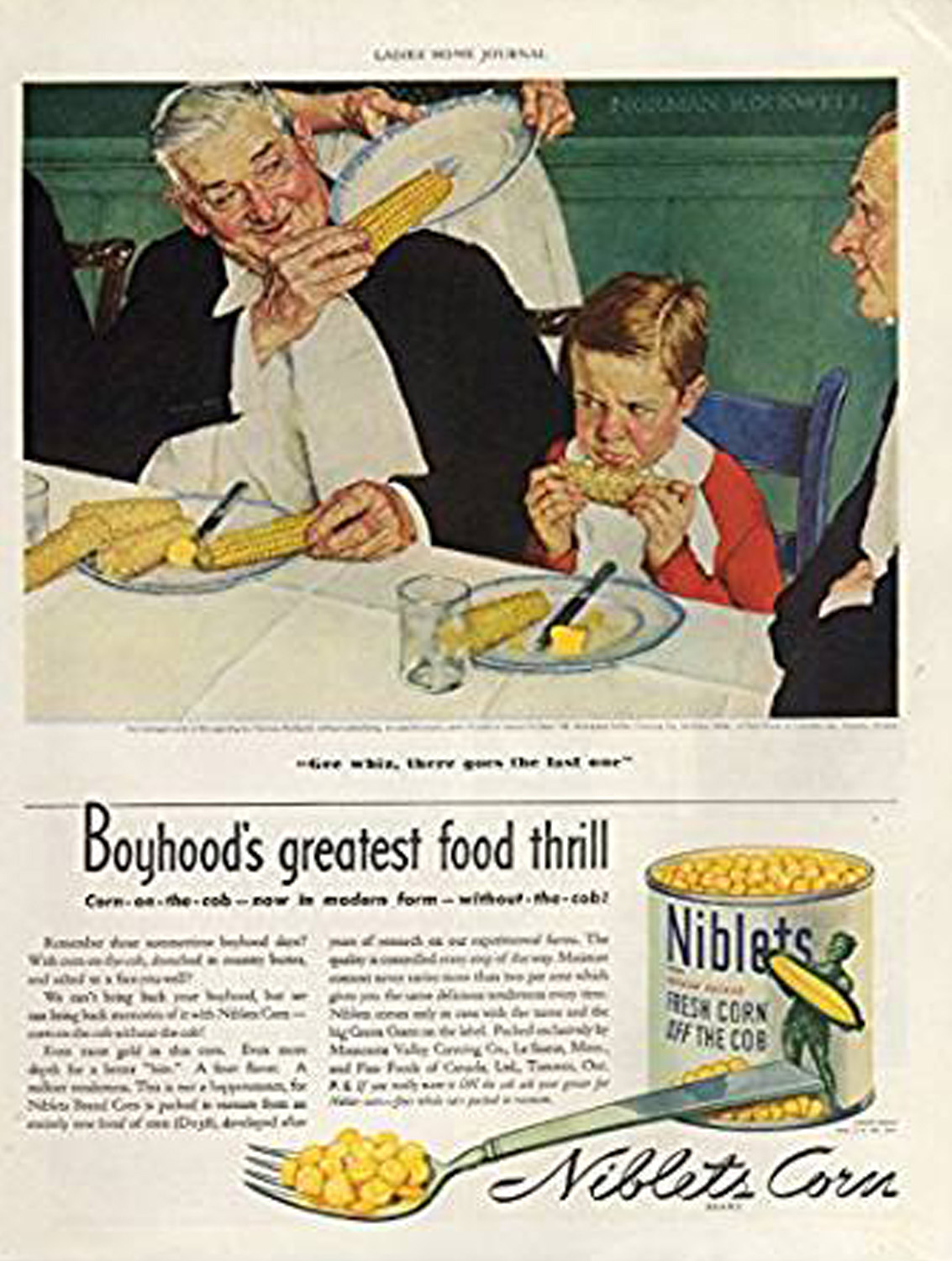 Norman Rockwell food illustration, Norman Rockwell food advertising illustration, Norman Rockwell editorial food illustration, american food Norman Rockwell illustration, hand food illustration norman rockwell, food brand advertising illustration norman rockwell, niblets corn