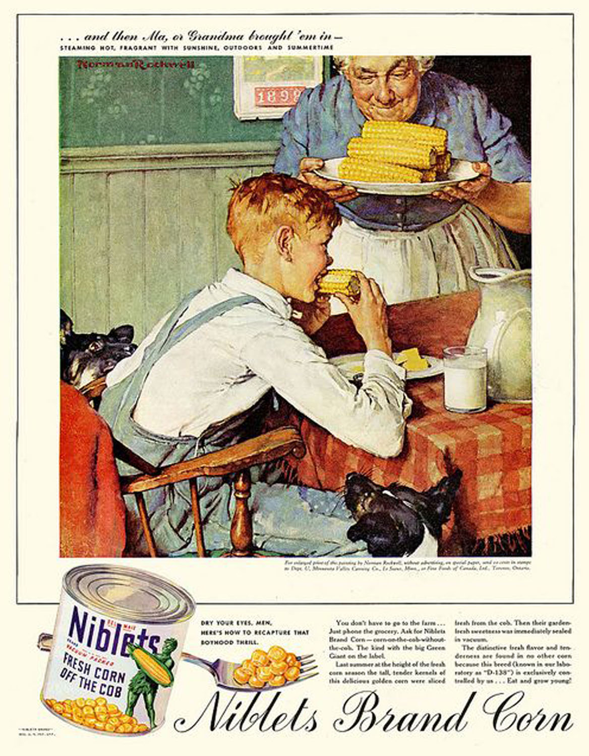 Norman Rockwell food illustration, Norman Rockwell food advertising illustration, Norman Rockwell editorial food illustration, american food Norman Rockwell illustration, hand food illustration norman rockwell, food brand advertising illustration norman rockwell, corn niblets