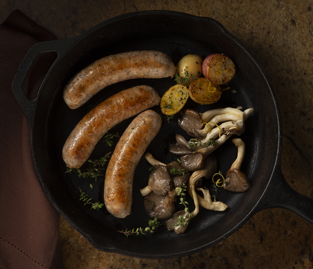 sausage food photography, sausage creative direction, sausage packaging design, commercial food photography shoot, commercial food photographer, mushroom sausage